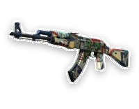 CS2 AK-47 Elite z nowoczesnym taktycznym wzorem w ciemnych i pomarańczowych odcieniach.