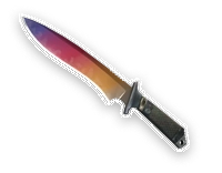 CS2 Classic Knife Fade z płynnym przejściem kolorów na ostrzu między fioletowym, różowym i złotym.