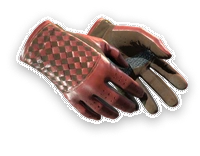 CS2 Crimson Weave rękawice z czerwono-czarnym wzorem tkanym i wzmocnioną strukturą.