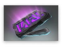 Fioletowa świecąca tabliczka z nazwą do Dota 2 z stylizowanymi literami na metalowym tle.